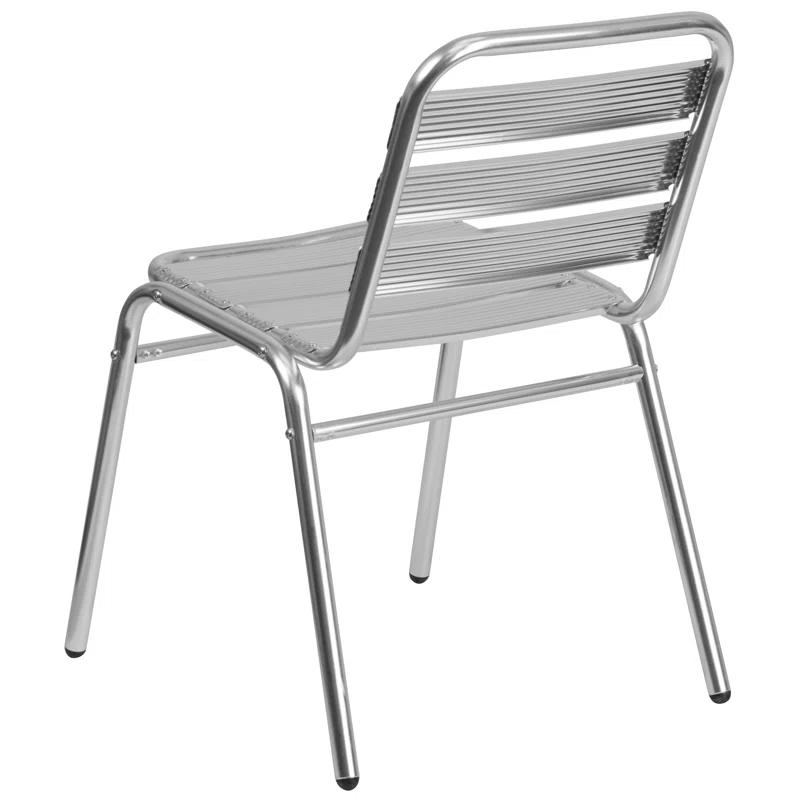Lila Lila 4 Pack Aluminum Commercial Indoor-Outdoor Armless Restaurant Stack Chair with Triple Slat Back (Set of 4)