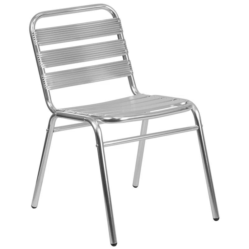 Lila Lila 4 Pack Aluminum Commercial Indoor-Outdoor Armless Restaurant Stack Chair with Triple Slat Back (Set of 4)