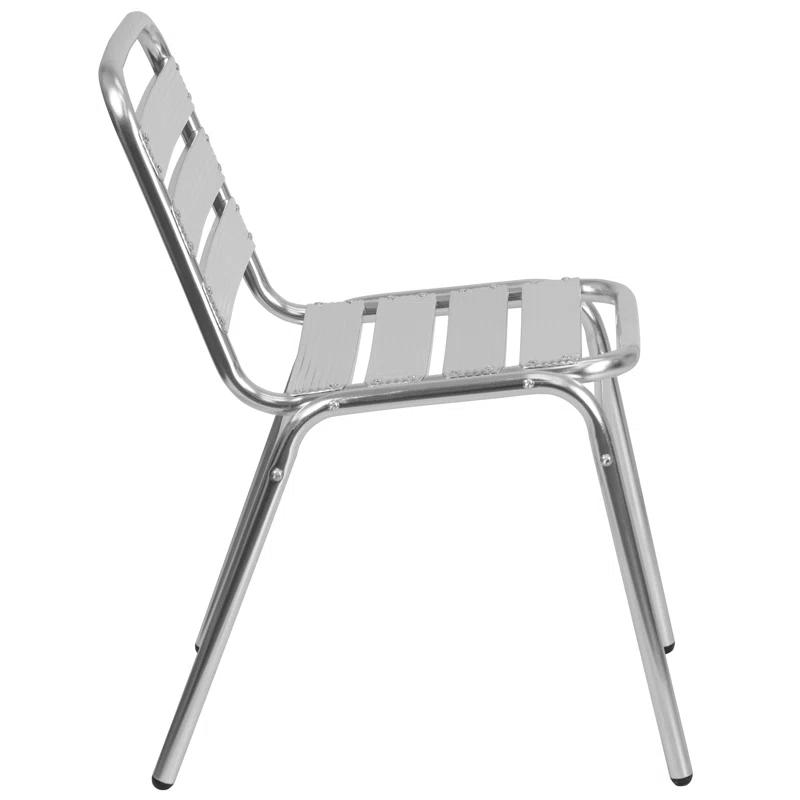 Lila Lila 4 Pack Aluminum Commercial Indoor-Outdoor Armless Restaurant Stack Chair with Triple Slat Back (Set of 4)