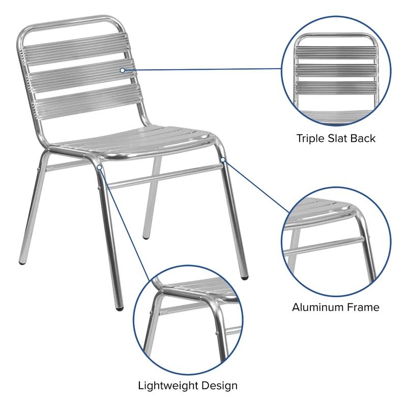 Gray Aluminum Armless Indoor-Outdoor Stackable Chairs with Cushions, Set of 4