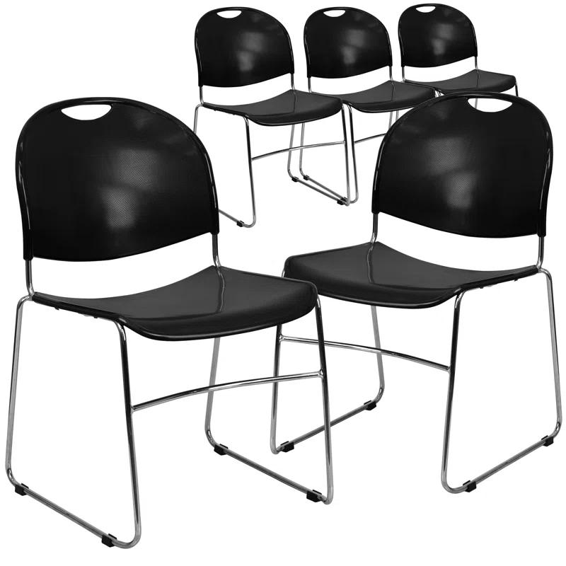 Flash Furniture Gaea 880 lb. Capacity Ultra-Compact Stack Chair with Metal Frame (Set of 5)