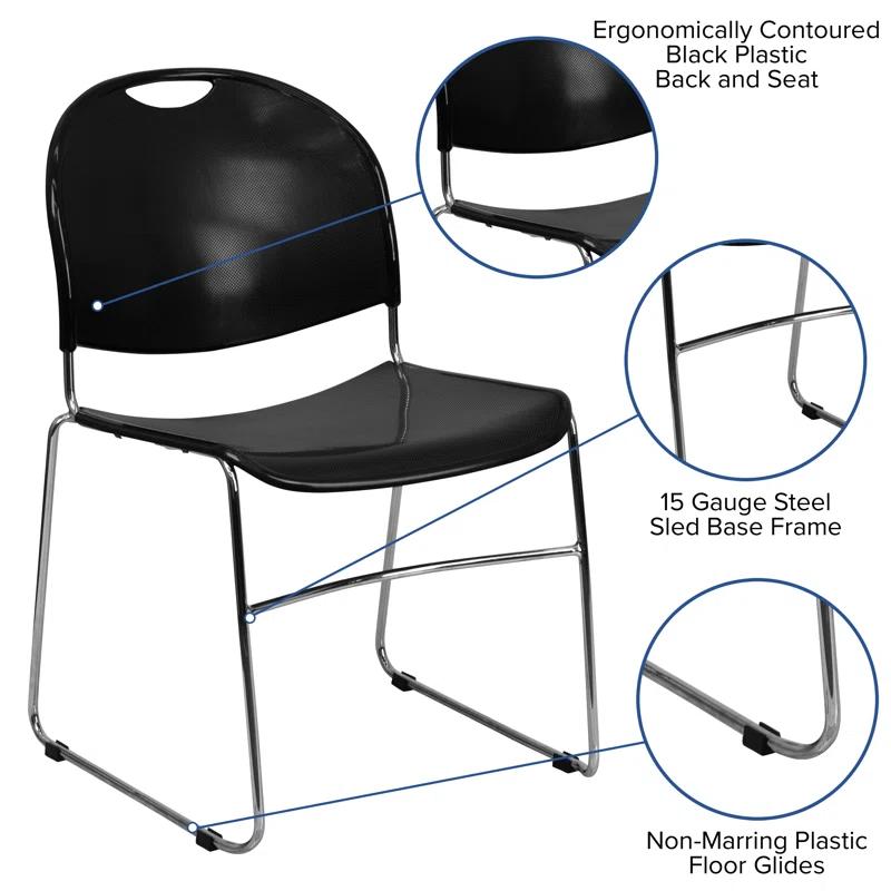 Flash Furniture Gaea 880 lb. Capacity Ultra-Compact Stack Chair with Metal Frame (Set of 5)