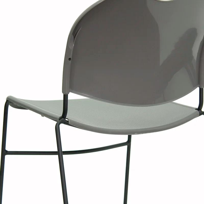 Hercules Series 880 lb Ultra-Compact Gray Vinyl Stack Chair with Black Metal Frame