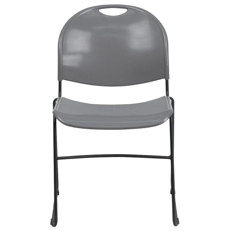 Hercules Series 880 lb Ultra-Compact Gray Vinyl Stack Chair with Black Metal Frame