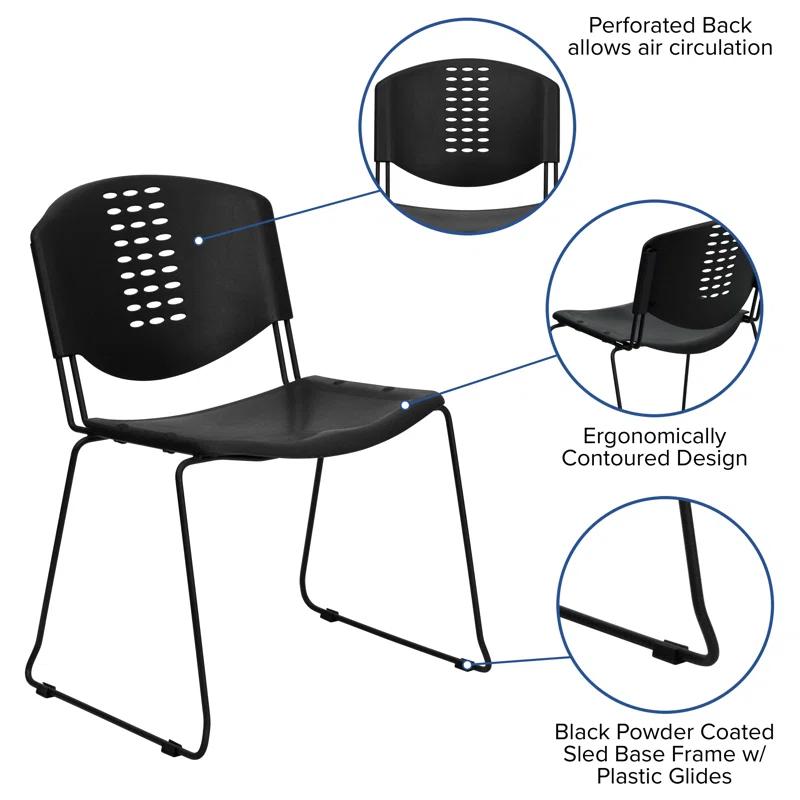 Luz 400 lb. Capacity Plastic Stack Chair - Frame and Textured Seat (Set of 5)