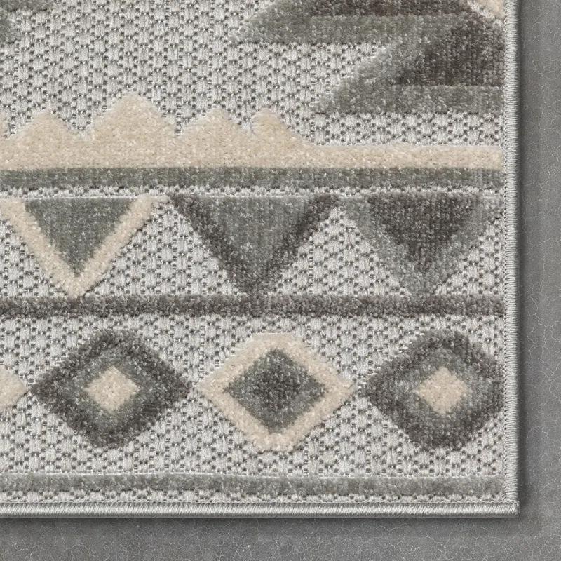 Ebern Designs Dickenson Mamba Geometric Grey Indoor/Outdoor Hi-Lo Area Rug