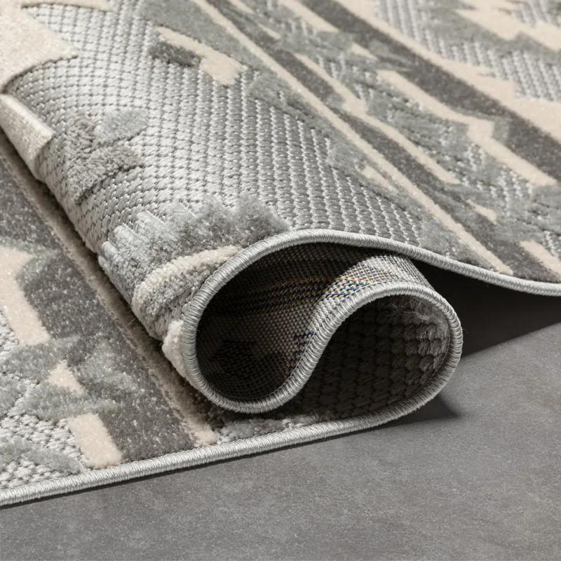 Ebern Designs Dickenson Mamba Geometric Grey Indoor/Outdoor Hi-Lo Area Rug