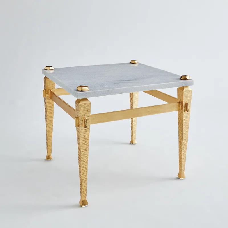 Luxurious Roman-Inspired Gold Leaf & White Marble Square End Table