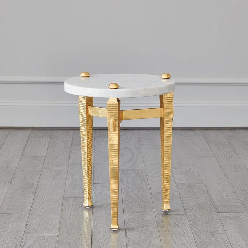 Contemporary Round Marble Drinks Table with Gold Leaf Base