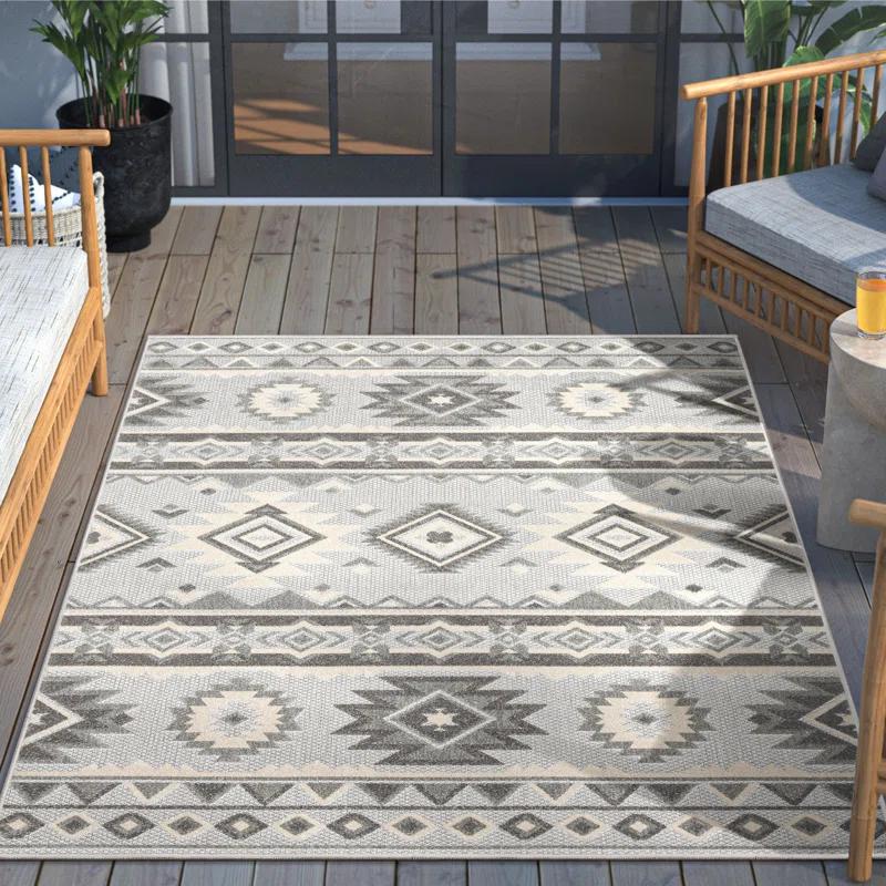 Ebern Designs Dickenson Mamba Geometric Grey Indoor/Outdoor Hi-Lo Area Rug