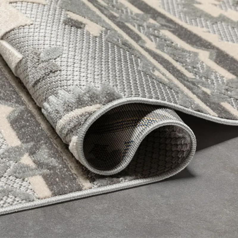 Ebern Designs Dickenson Mamba Geometric Grey Indoor/Outdoor Hi-Lo Area Rug