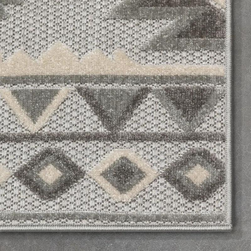 Ebern Designs Dickenson Mamba Geometric Grey Indoor/Outdoor Hi-Lo Area Rug