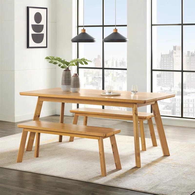 Shelburne 73" Farmhouse Solid Birch & Maple Dining Set with Benches