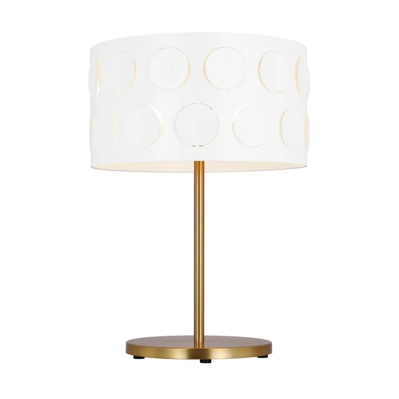 Dottie 22'' White Linen Perforated Table Lamp in Burnished Brass