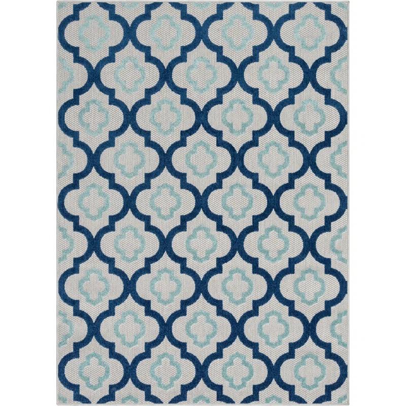 Ebern Designs Dickenson Illuminate Geometric Blue Indoor/Outdoor Hi-Lo Area Rug