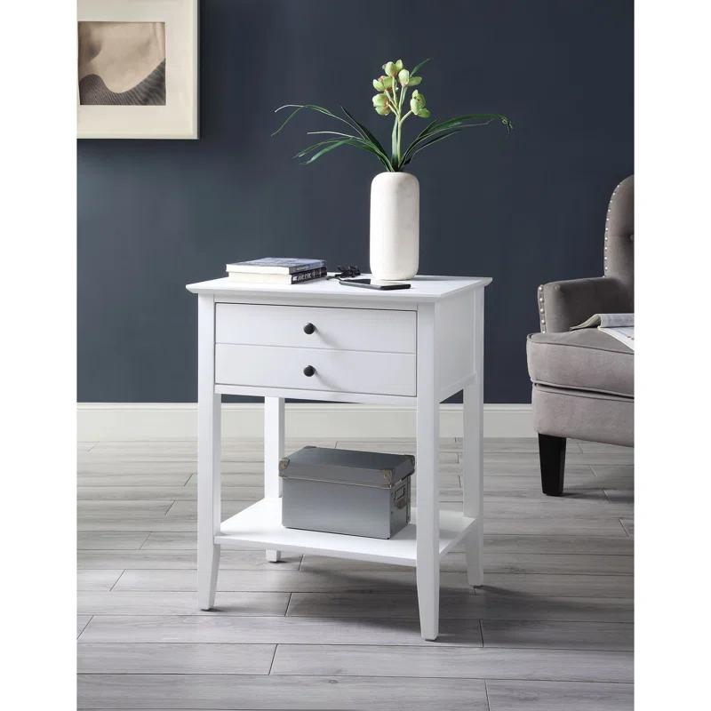Grardor Modern White Square Side Table with USB Dock and Storage