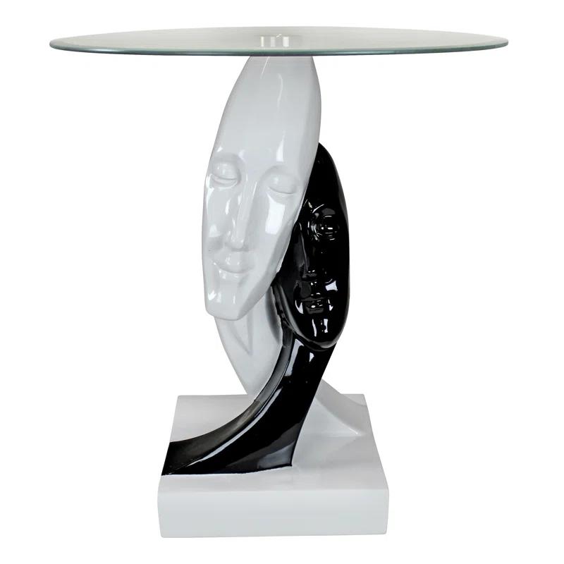 Design Toscano Lovers in Black and White Glass End Table