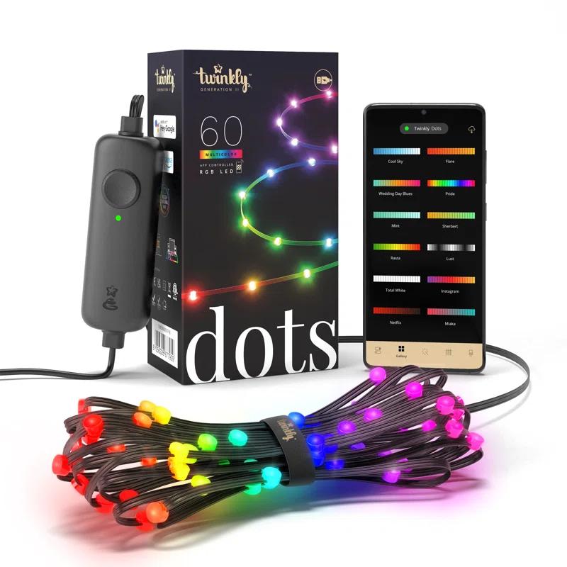 Twinkly Twinkly Smart Decoration 60 Multicolor LED App Controlled Dots Lights, Black