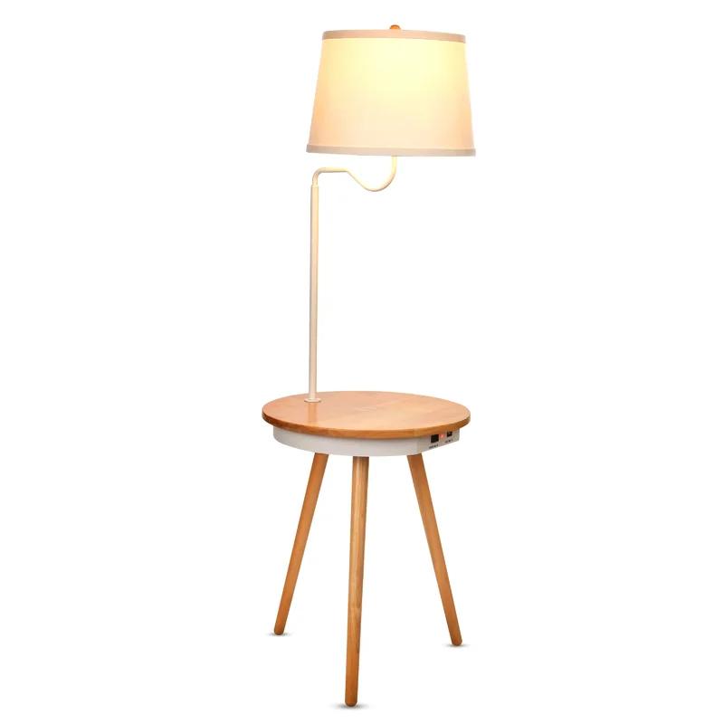 Owen Mid-Century Modern White LED Tripod Floor Lamp with Charging Station