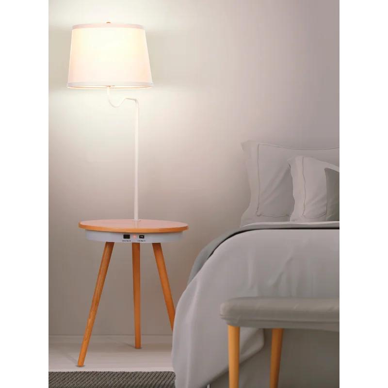 Owen Mid-Century Modern White LED Tripod Floor Lamp with Charging Station