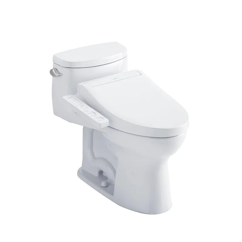 White Elongated One-Piece Toilet with Bidet Seat