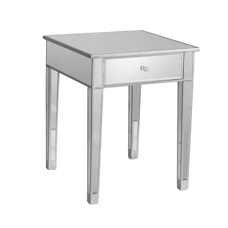 Mirage Matte Silver Mirrored Accent End Table with Storage