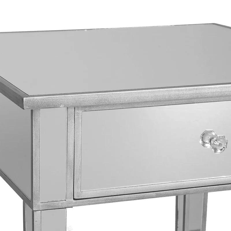 Mirage Matte Silver Mirrored Accent End Table with Storage