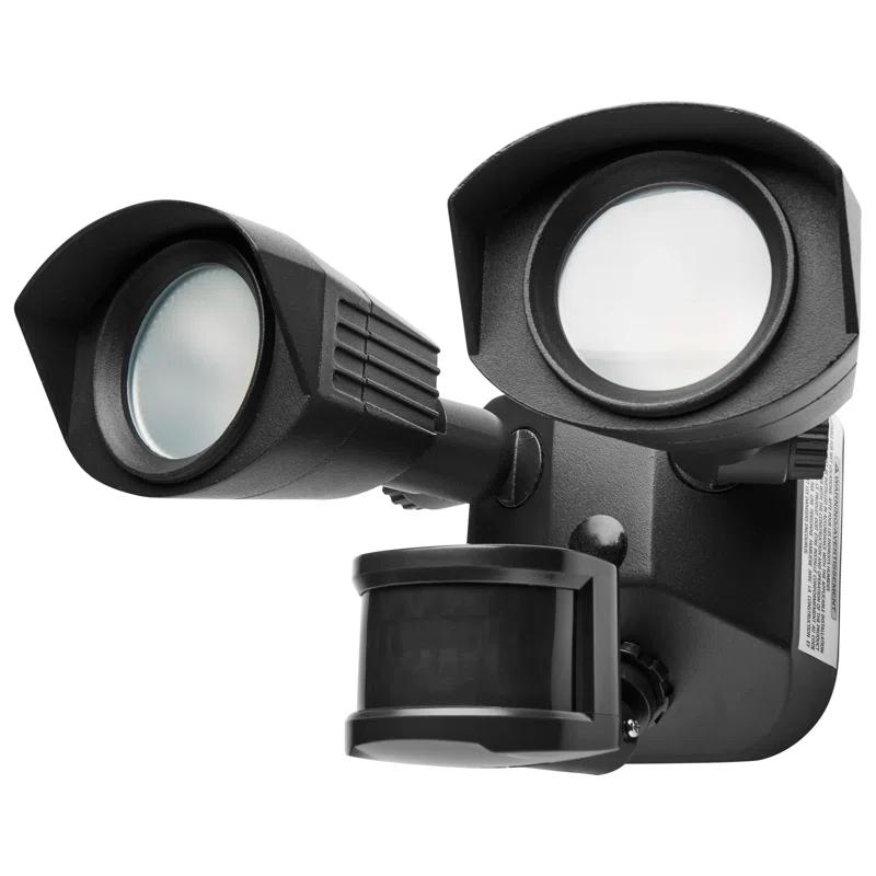 Adjustable Dual-Head LED Security Light in Black with Motion Sensor