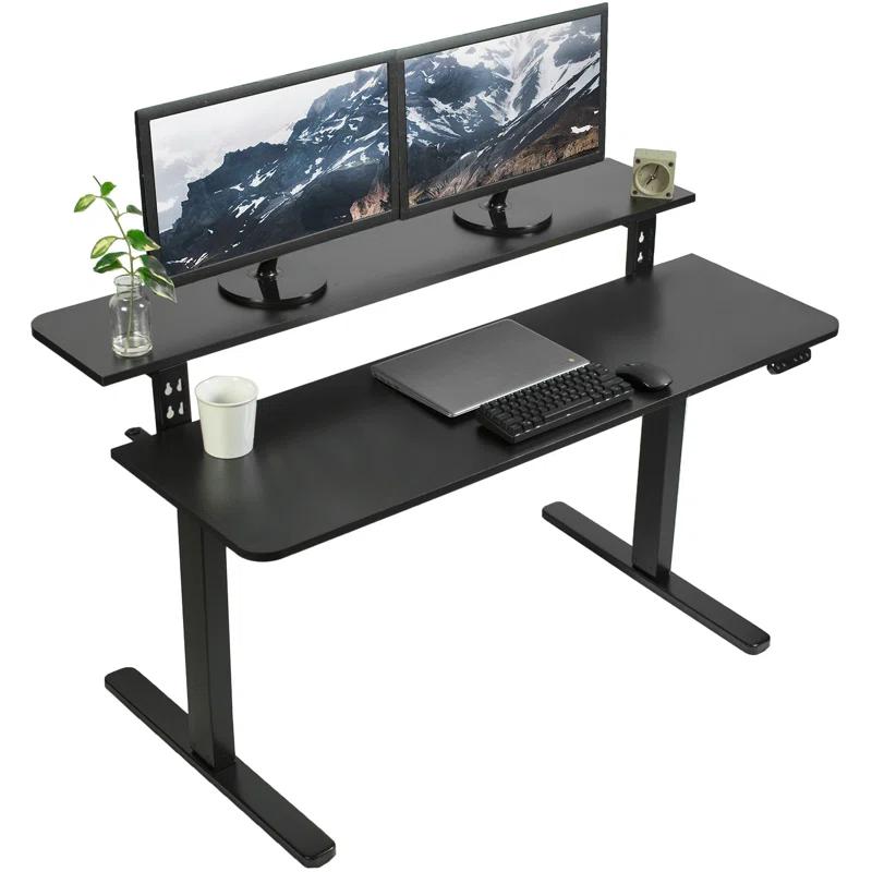 ErgoFlex Black Electric Adjustable 2-Tier 55" Desk