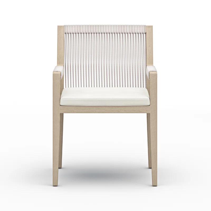 Contemporary Cream Teak Patio Dining Armchair with Cushion