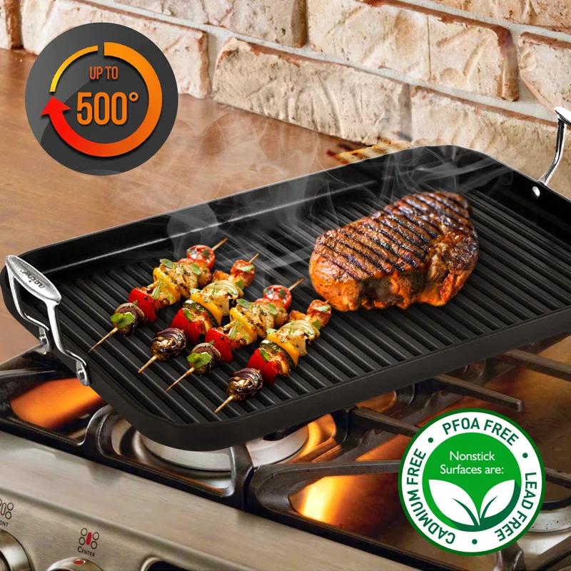 20'' x 13'' Hard-Anodized Nonstick Double Burner Grill & Griddle