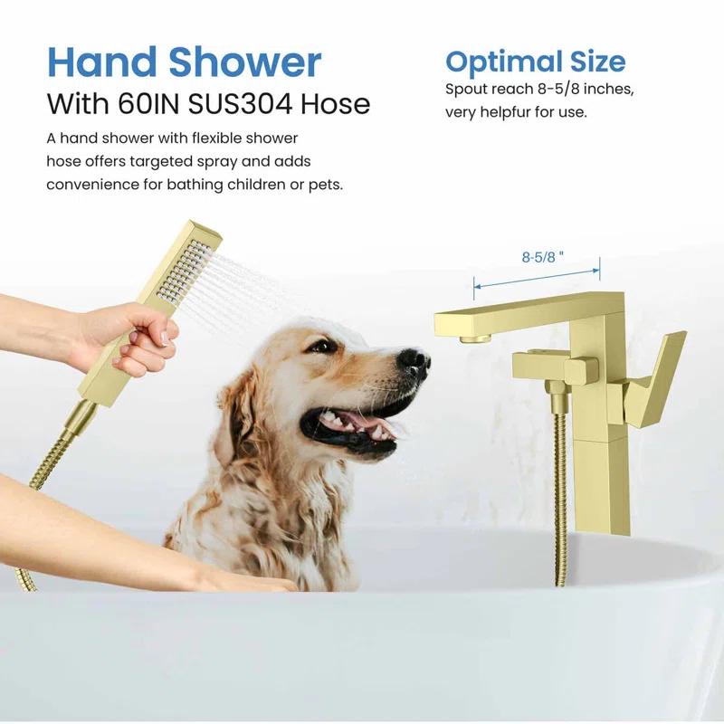 Cube Floor Tub Spout with Diverter