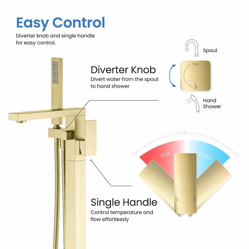 Cube Floor Tub Spout with Diverter