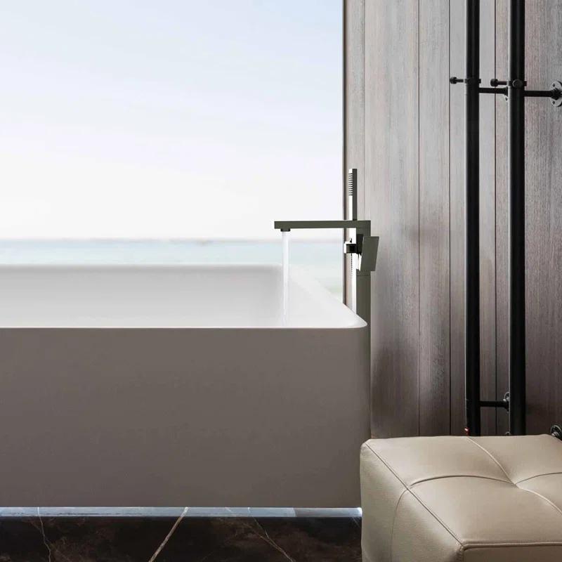 Cube Floor Tub Spout with Diverter
