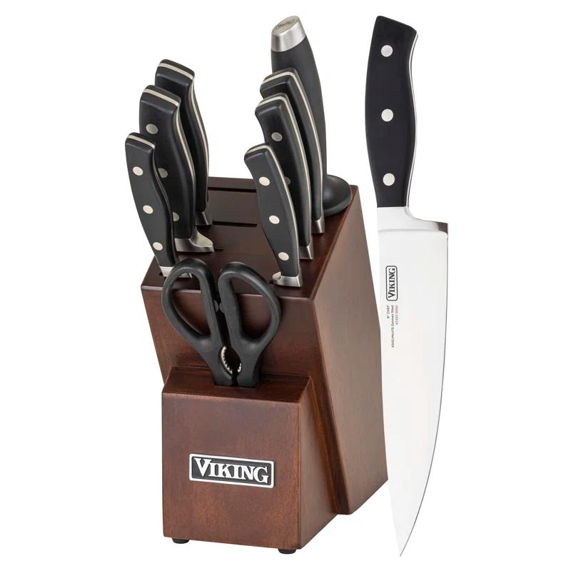 Viking 10-Piece Black German Steel Cutlery Set with Block