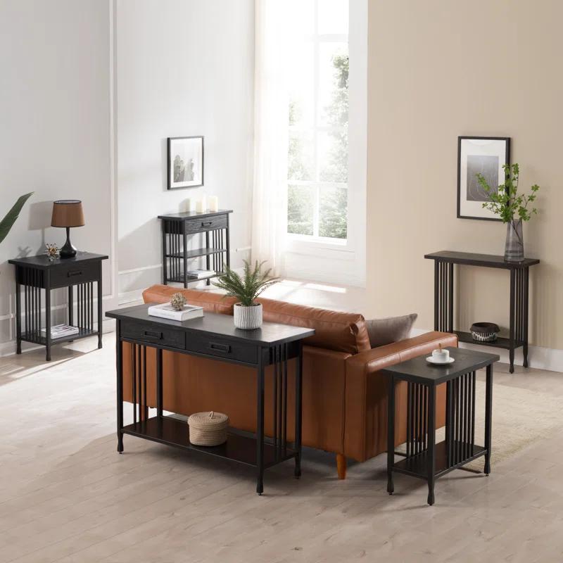 Leick Home Ironcraft Hall Stand - Mission Oak: Entryway Table with Shelf, CARB Certified, Wood Frame