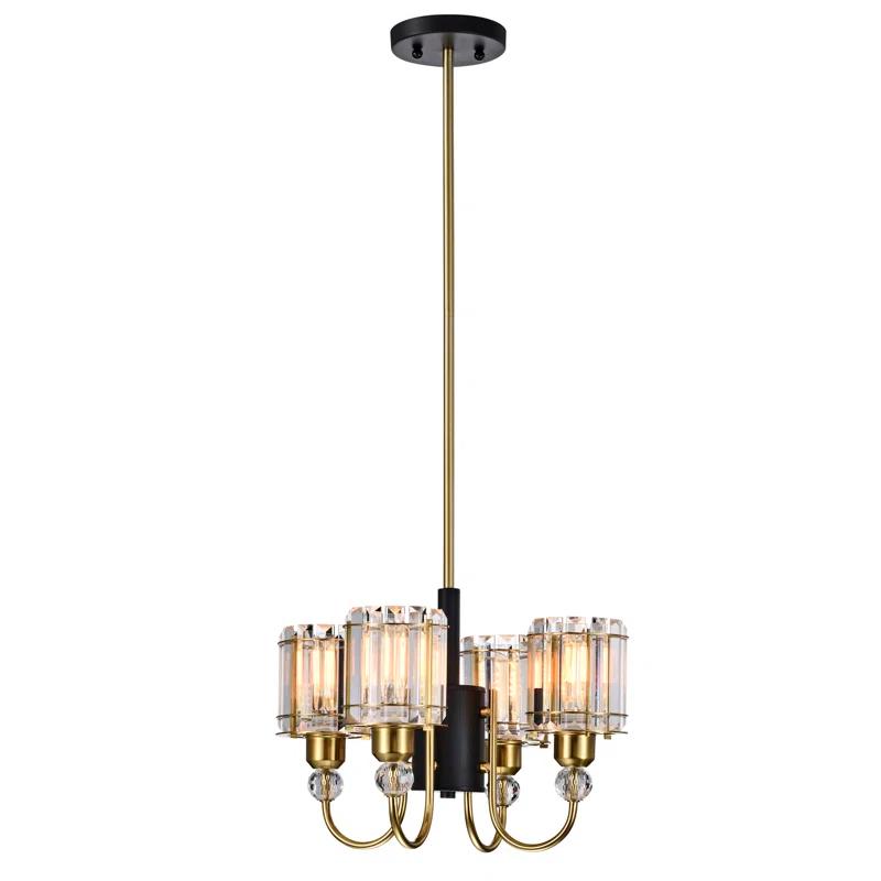 Sirita 16" Matte Black and Brass 4-Light Crystal Chandelier