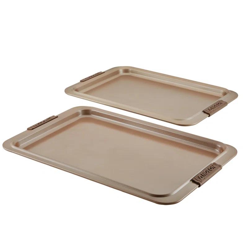 Anolon Advanced Bakeware Nonstick Cookie Sheet Pans / Baking Set, 2-Piece, Bronze with Silicone Grips