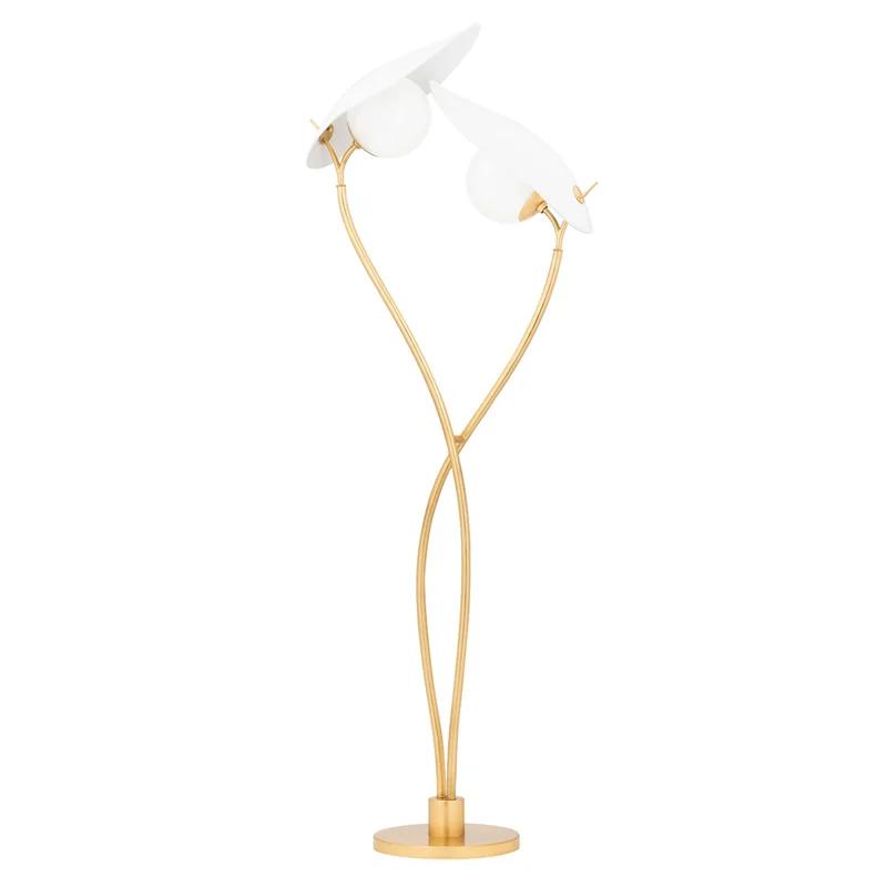 Frond Adjustable 2-Light Floor Lamp in Gold Leaf and Textured White