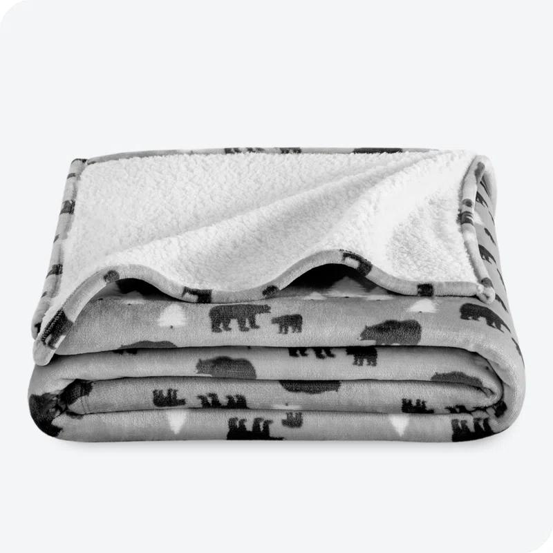 Bare Home Bare Home Printed Sherpa Fleece Blanket - Warm & Lightweight - Soft Plush Blanket - Reversible