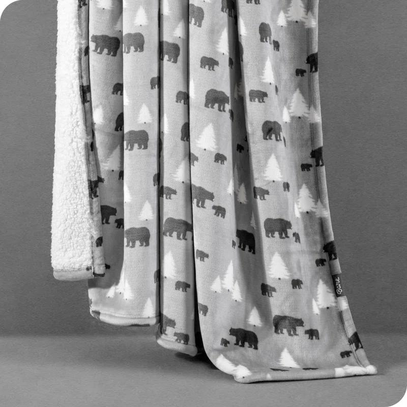 Bare Home Bare Home Printed Sherpa Fleece Blanket - Warm & Lightweight - Soft Plush Blanket - Reversible