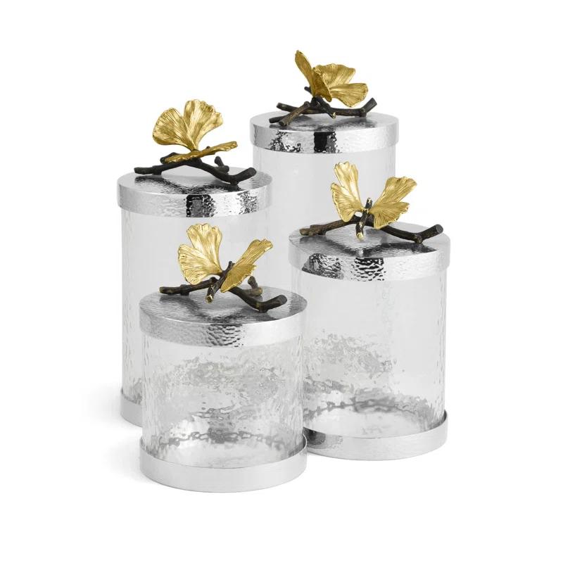 Butterfly Ginkgo Elegant Canister 6"H x 5.5" DIA Crystal and Bronze