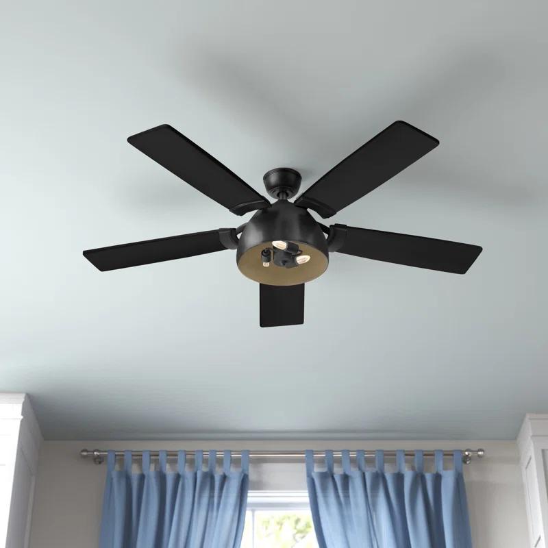 Octavia 52" Matte Black Industrial Ceiling Fan with LED Lights & Remote