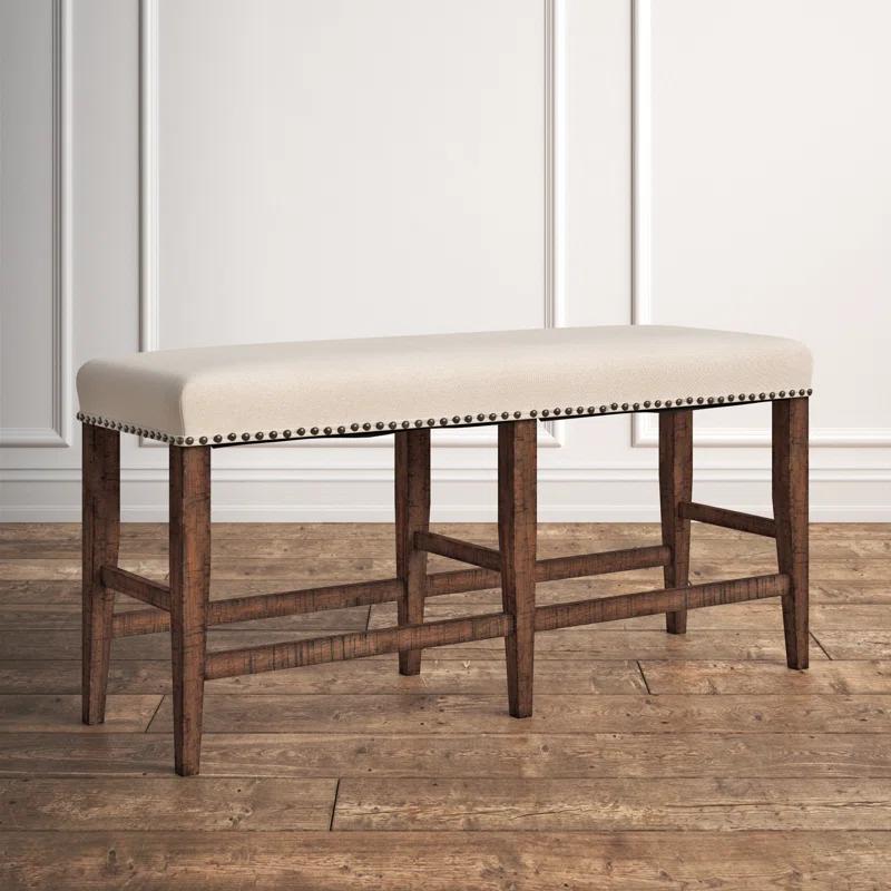 Fairview Cream Upholstered 52" Counter Height Bench with Nailhead Trim