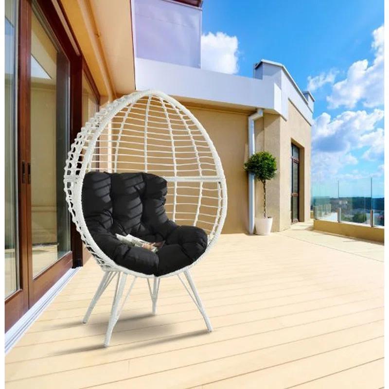 Galzed Teardrop Patio Lounge Chair with White Wicker and Black Cushion