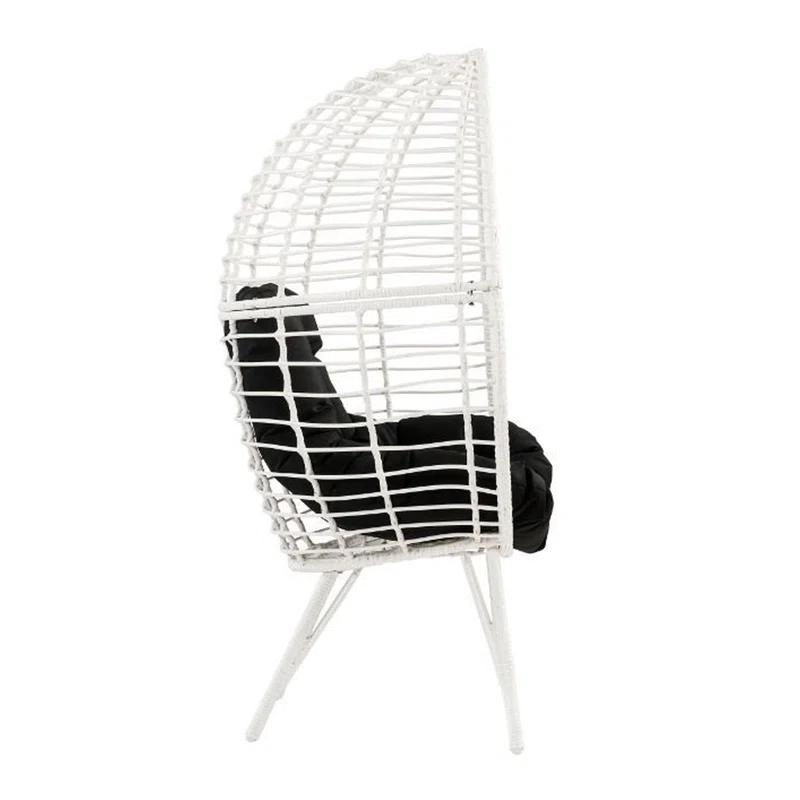 Galzed Teardrop Patio Lounge Chair with White Wicker and Black Cushion