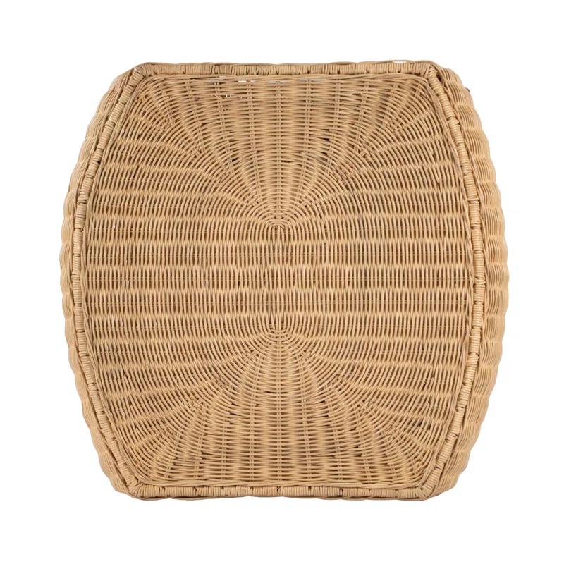 Natural Rattan and Black Iron Round End Table