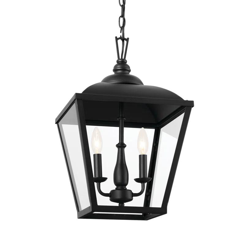 Dame Vintage Textured Black 2-Light Lantern Pendant with Clear Glass