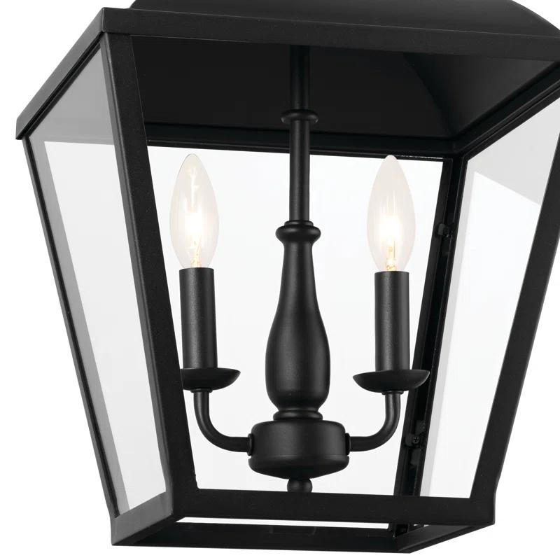 Dame Vintage Textured Black 2-Light Lantern Pendant with Clear Glass
