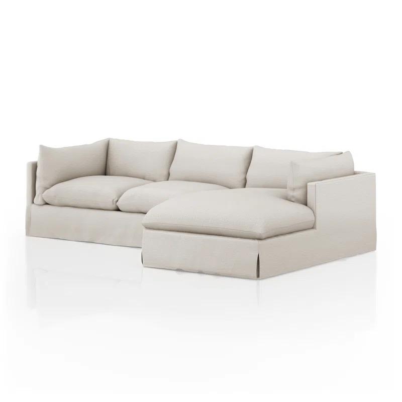 Nimbus Beige Linen 115'' Slipcover Chaise Sectional with Shelter Arms